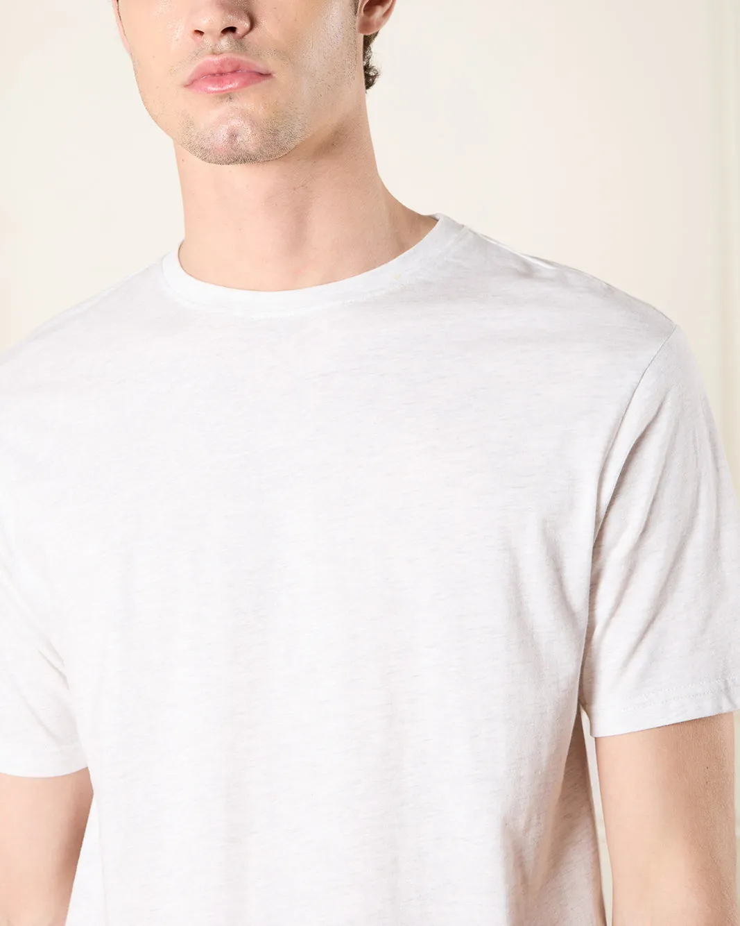 Men Beige Melange Basic T-Shirt sold by Redtag product image thumbnail 4