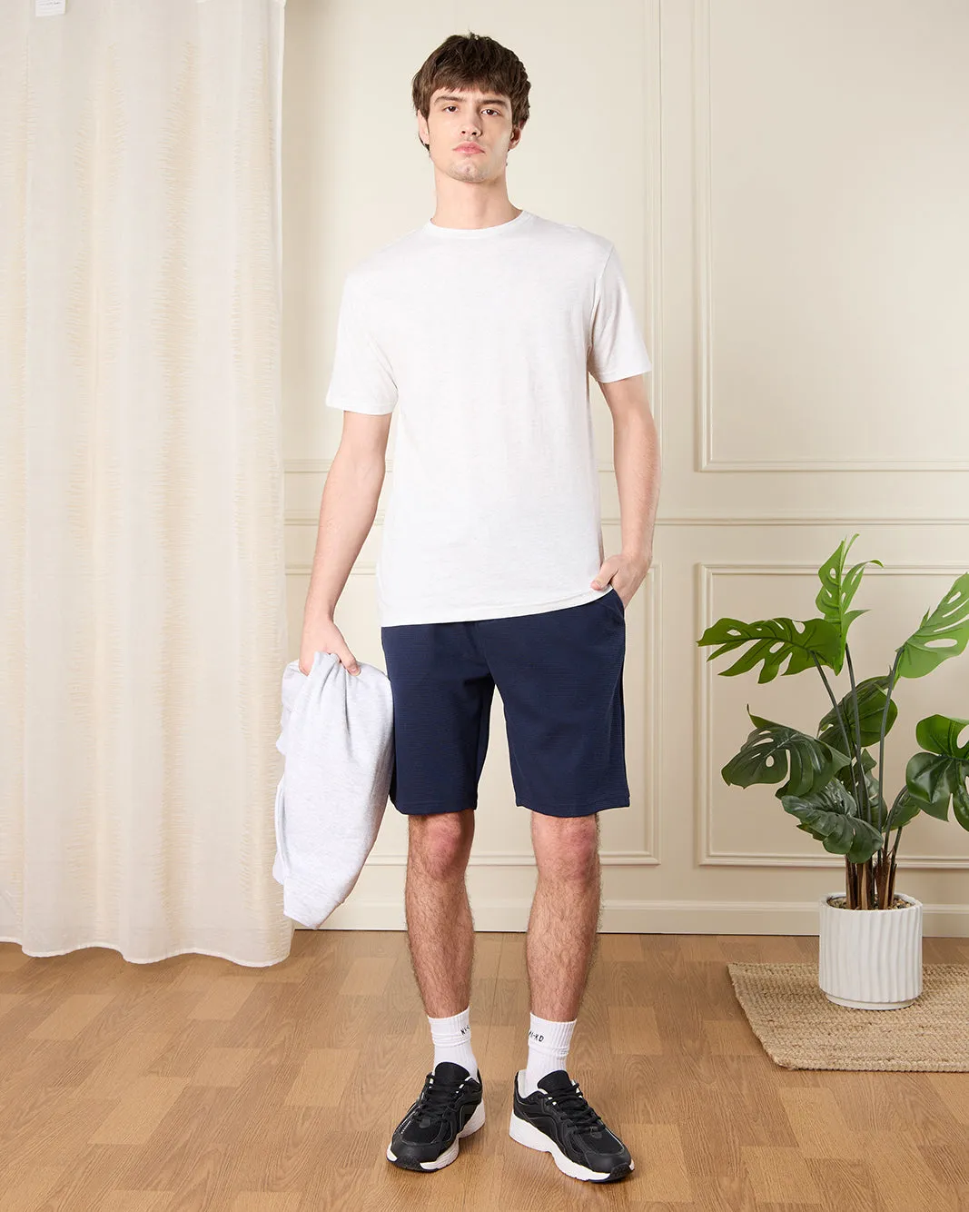 Men Beige Melange Basic T-Shirt sold by Redtag product image thumbnail 2