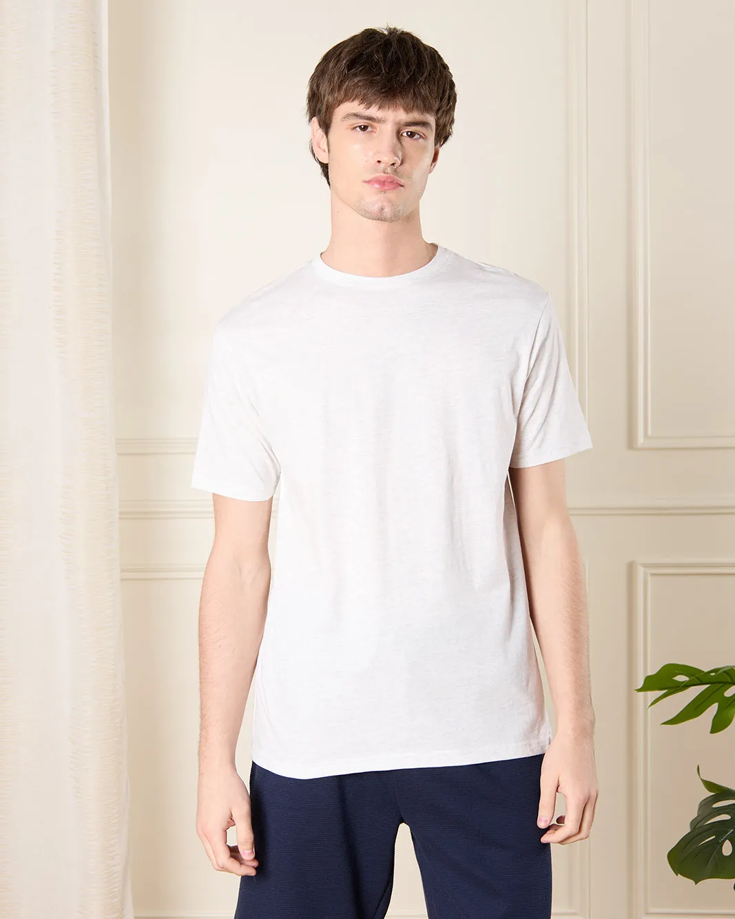 Men Beige Melange Basic T-Shirt sold by Redtag