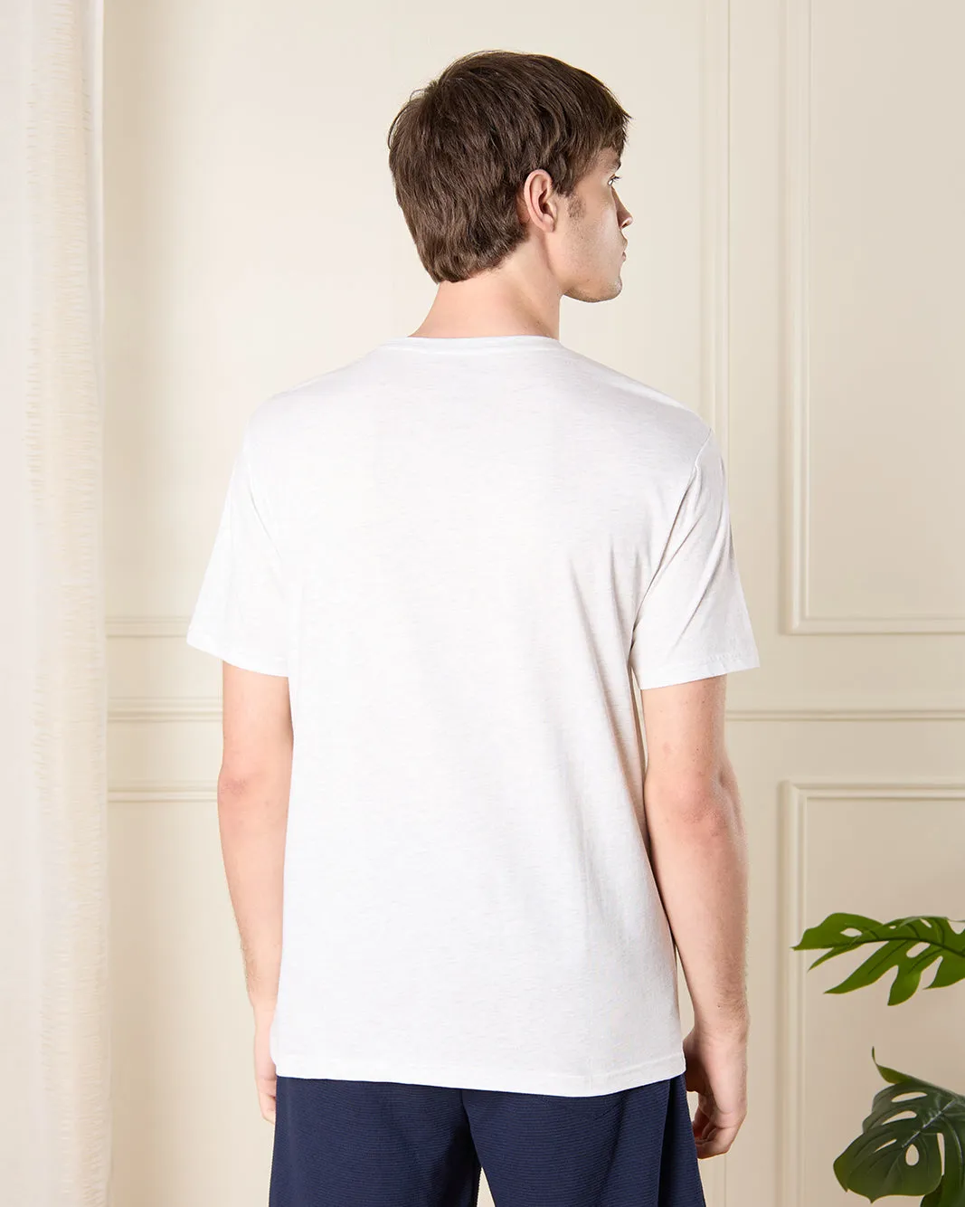 Men Beige Melange Basic T-Shirt sold by Redtag product image thumbnail 3