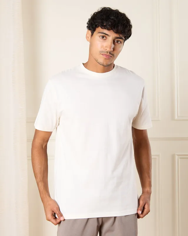 Men Ivory Solid T-Shirt sold by Redtag