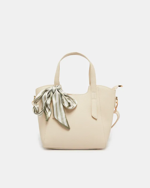Women Beige Tote Bag With Scarf sold by Redtag
