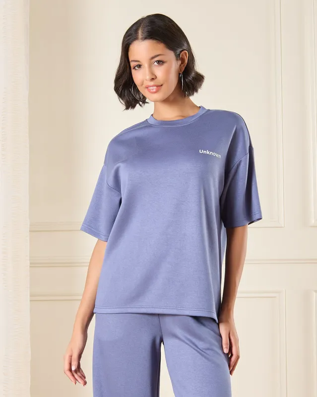 Women Blue Boxy Printed Active T-Shirt sold by Redtag