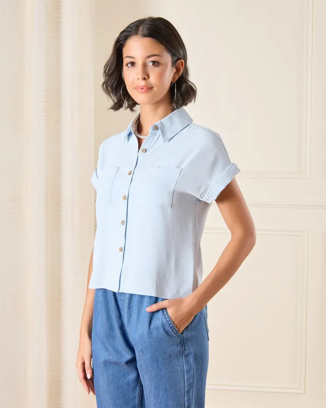 Women Blue Crinkled Shirt sold by Redtag