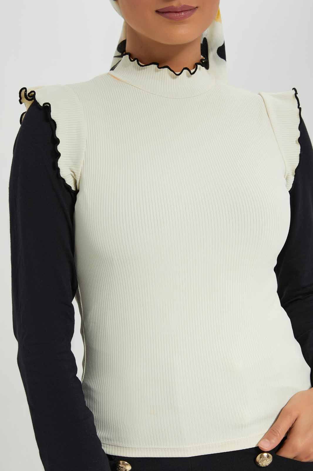 Women Cream High-Neck Ribbed Top sold by Redtag product image thumbnail 4