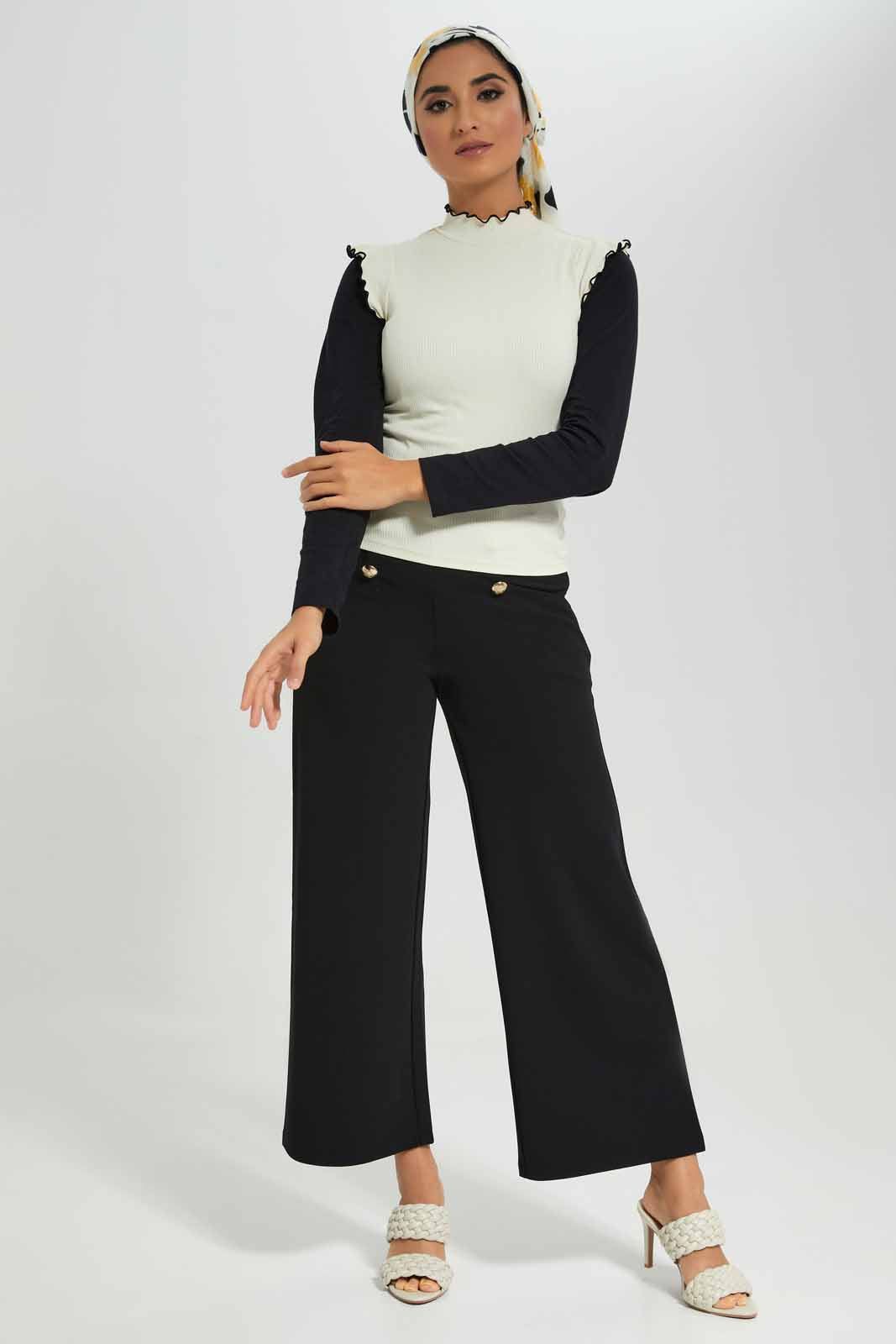 Women Cream High-Neck Ribbed Top sold by Redtag product image thumbnail 2