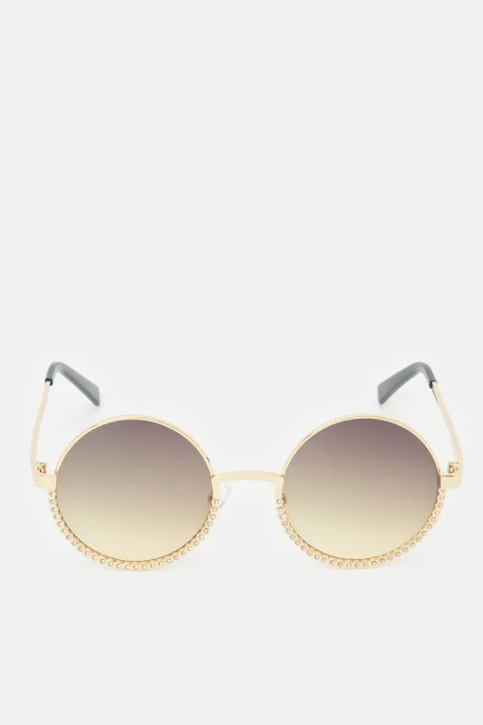 Women Gold Round Sunglasses sold by Redtag