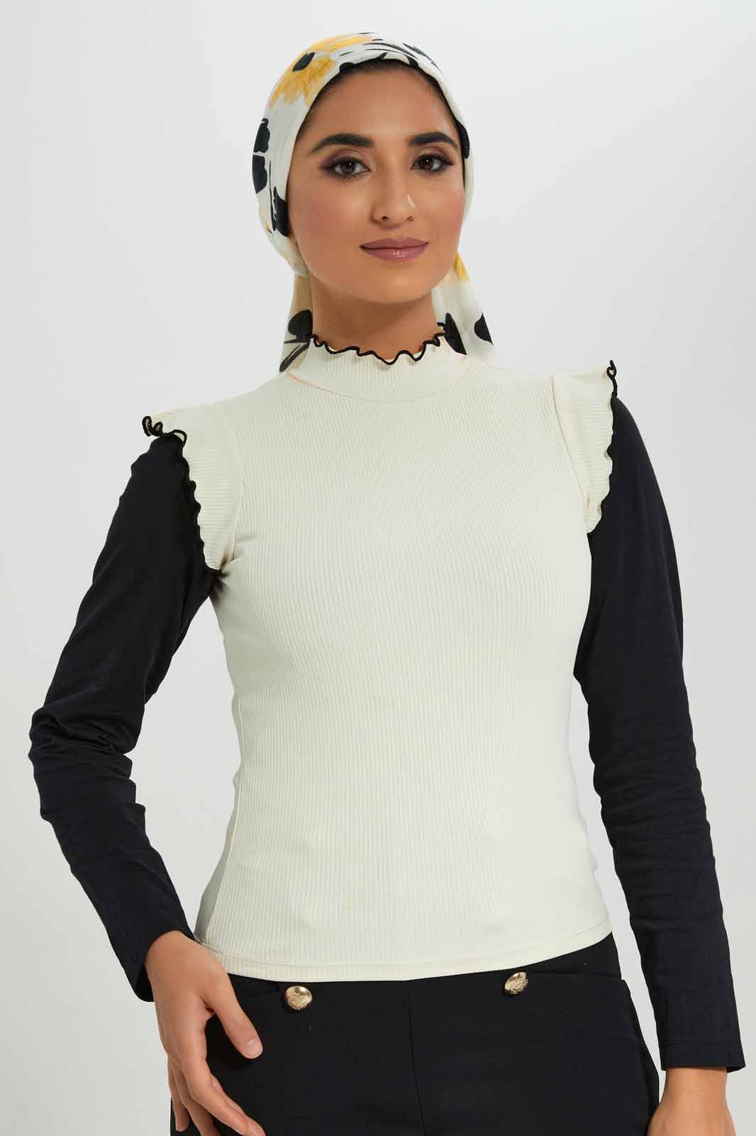 Women Cream High-Neck Ribbed Top sold by Redtag