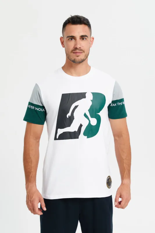 Men White Printed Active T-Shirt sold by Redtag