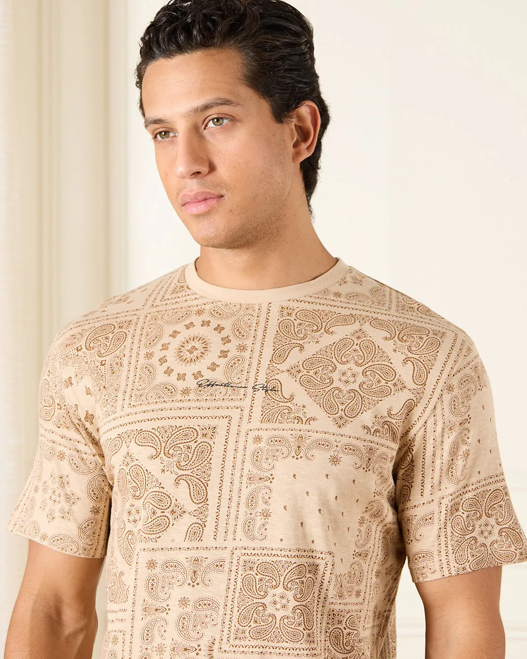 Men Beige Graphic T-Shirt sold by Redtag product image thumbnail 4