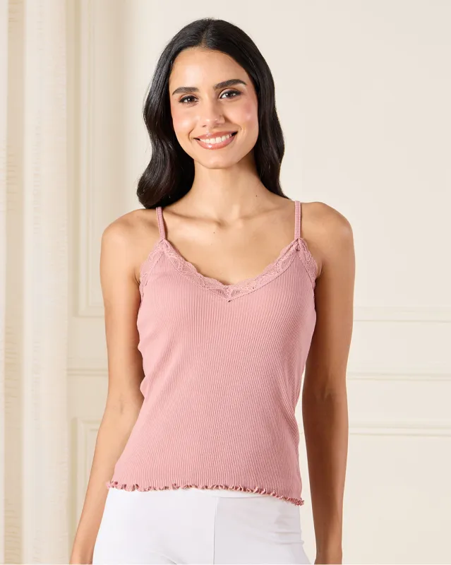 Women Pink Strappy Lace Vest sold by Redtag