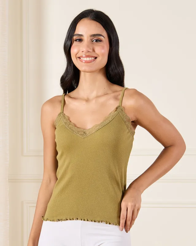 Women Green Strappy Lace Vest sold by Redtag