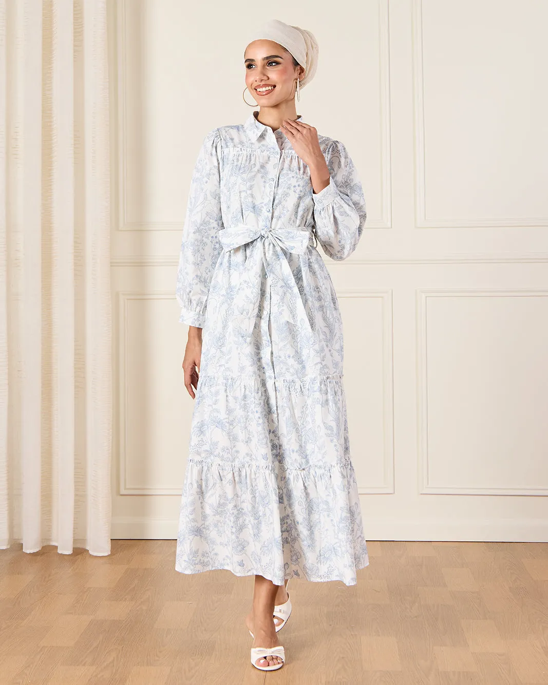 Women White Printed Belted Dress sold by Redtag product image thumbnail 4