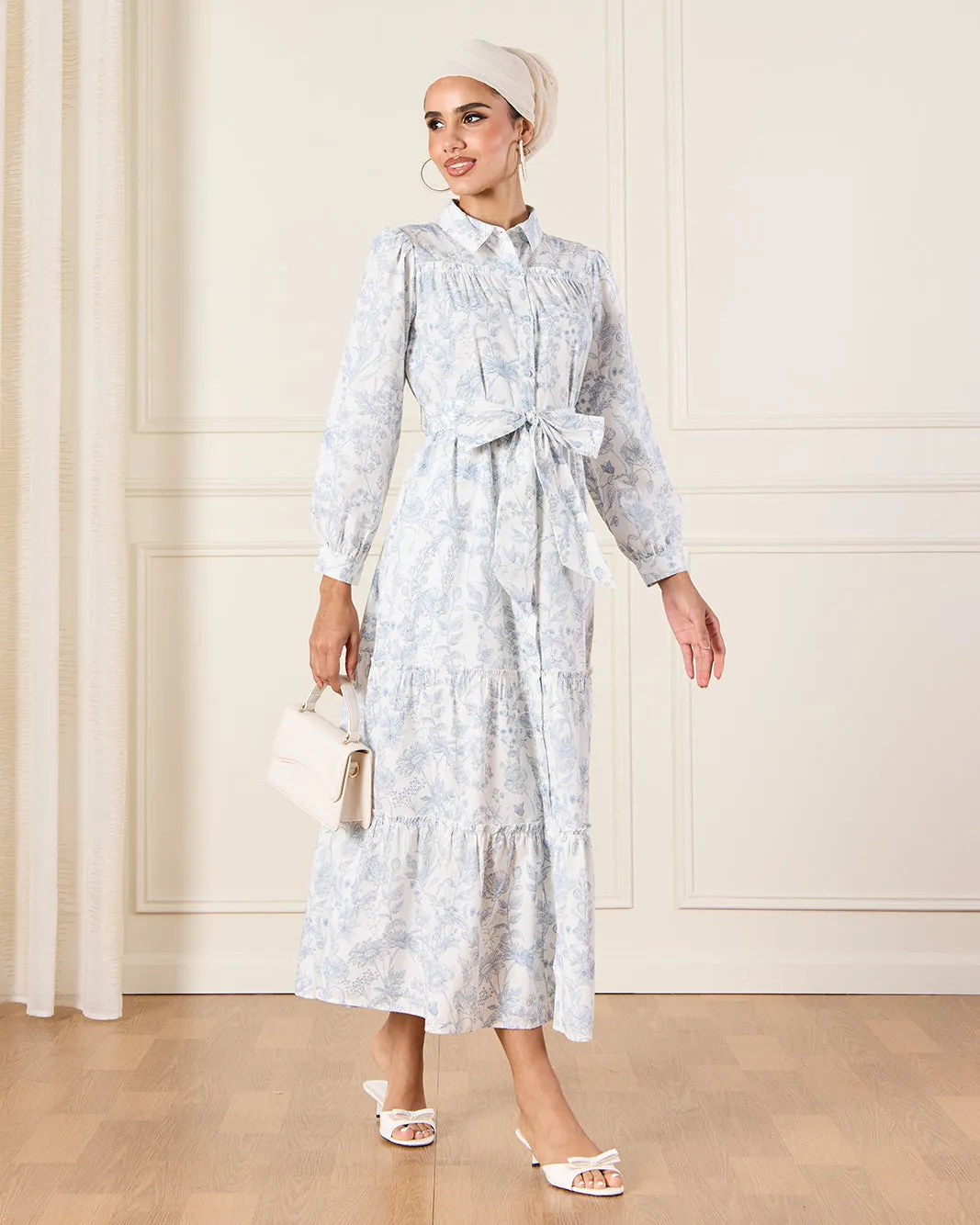 Women White Printed Belted Dress sold by Redtag