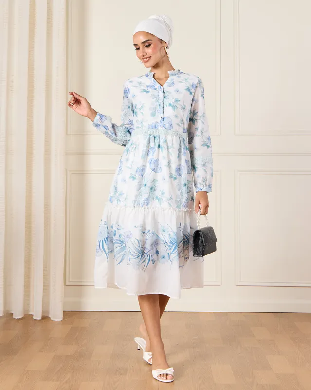 Women Blue Printed Dress sold by Redtag