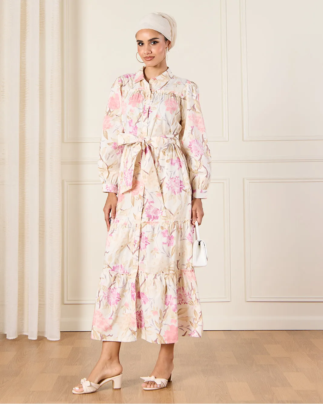 Women Pink Printed Belted Dress sold by Redtag