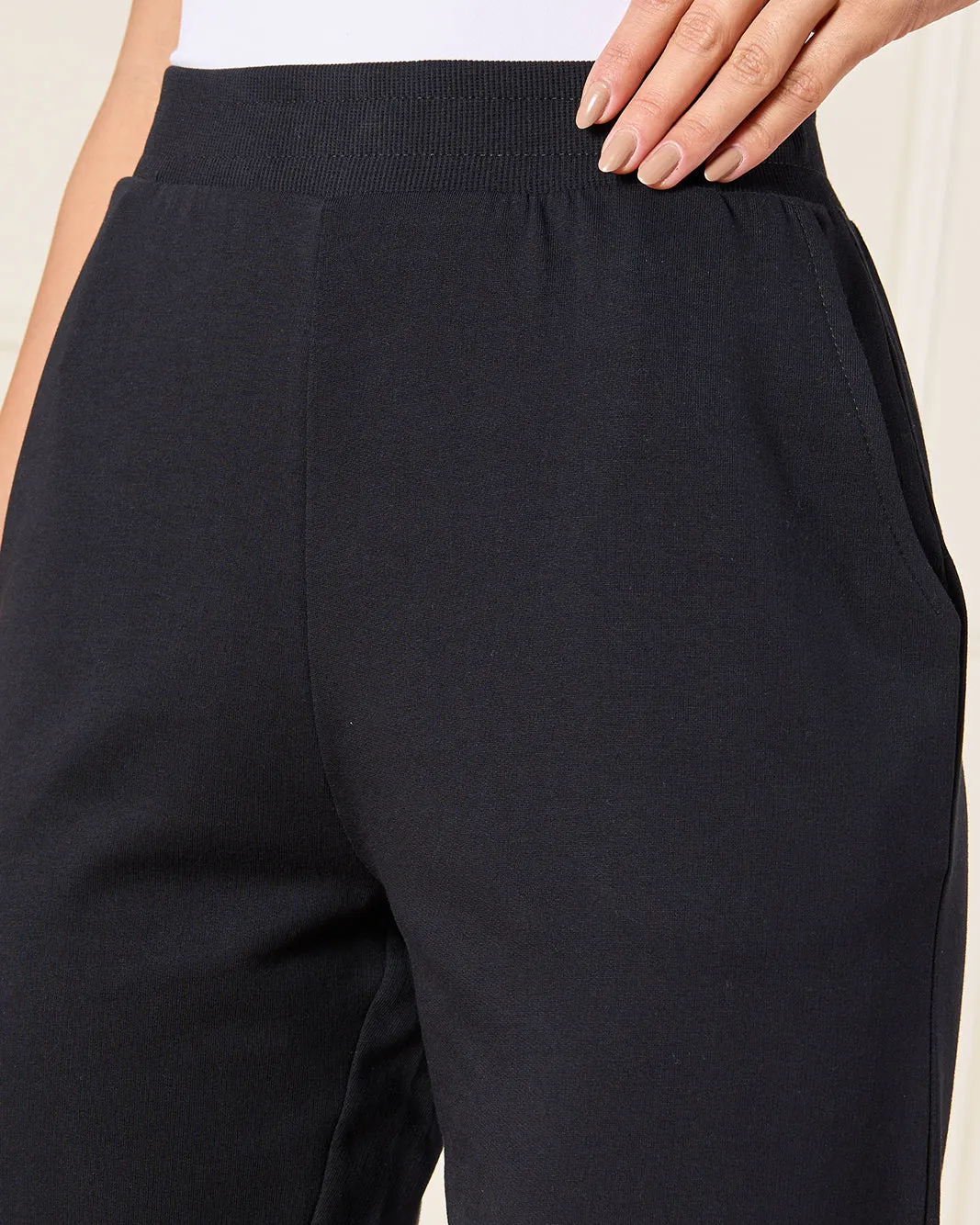 Women Black Ribbed Hem Jog Pants sold by Redtag product image thumbnail 4