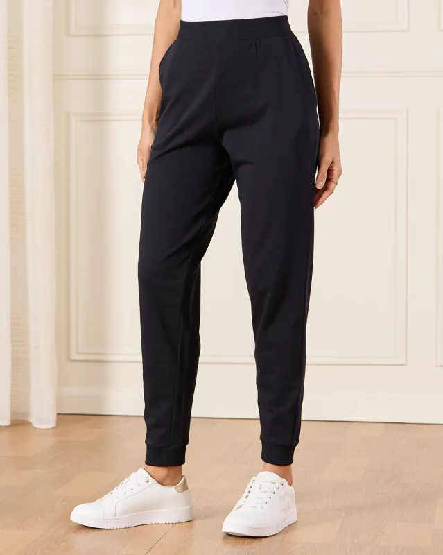Women Black Ribbed Hem Jog Pants sold by Redtag