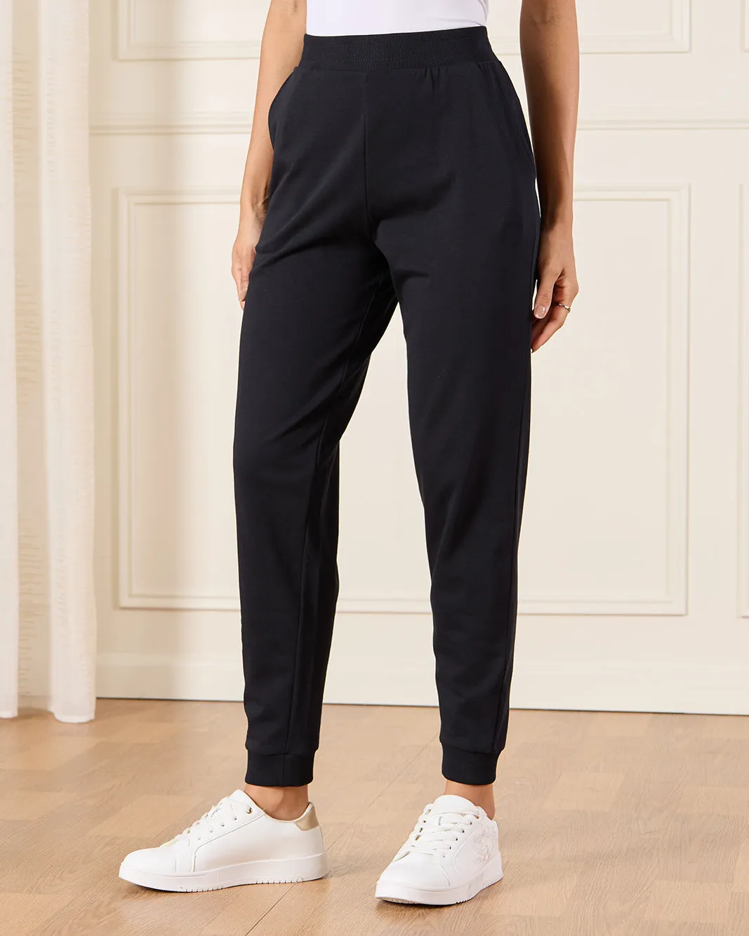 Women Black Ribbed Hem Jog Pants sold by Redtag