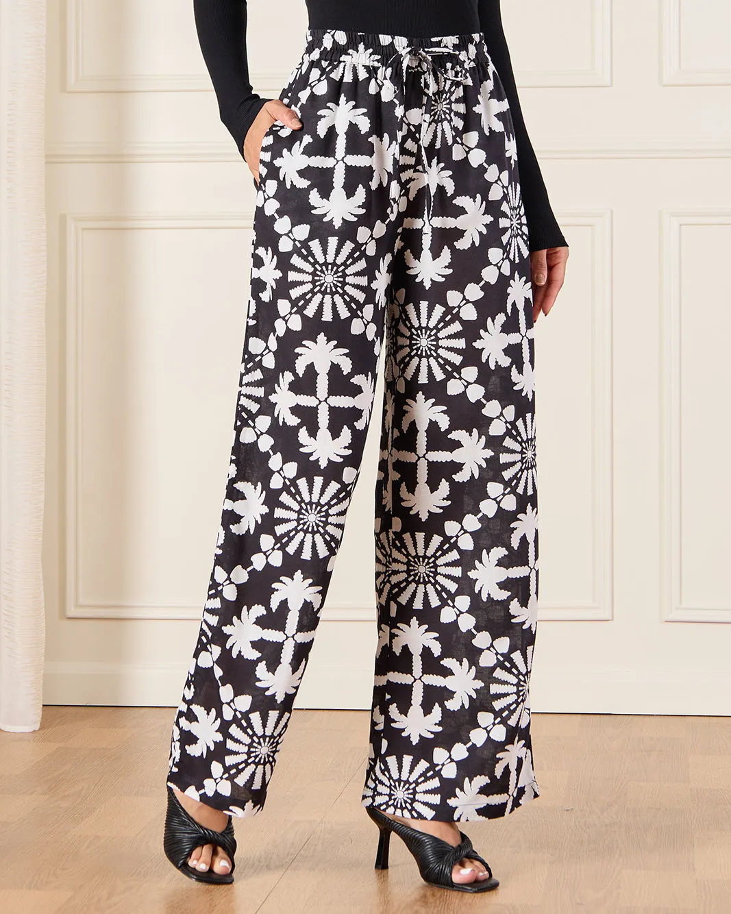 Women Black Printed Wide Leg Trouser sold by Redtag