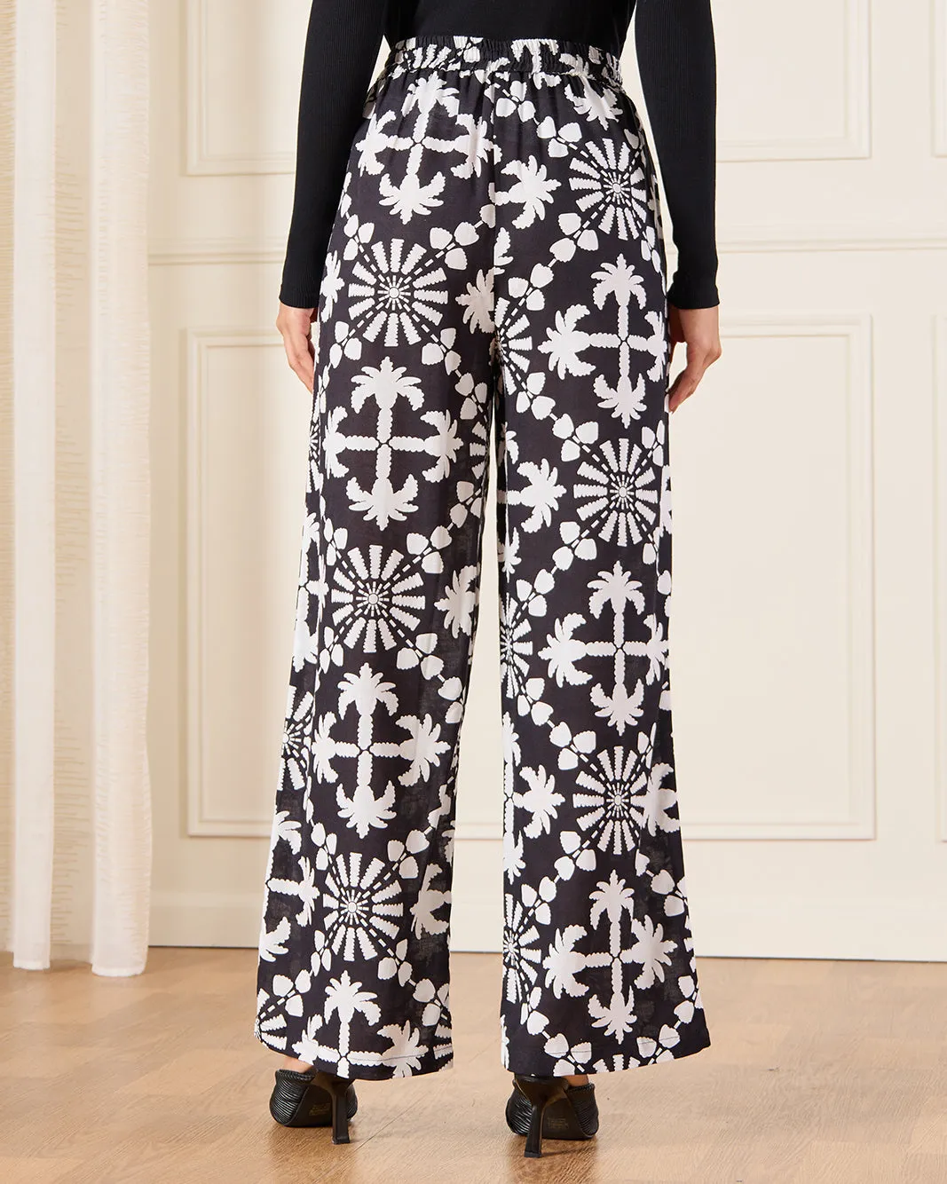 Women Black Printed Wide Leg Trouser sold by Redtag product image thumbnail 3