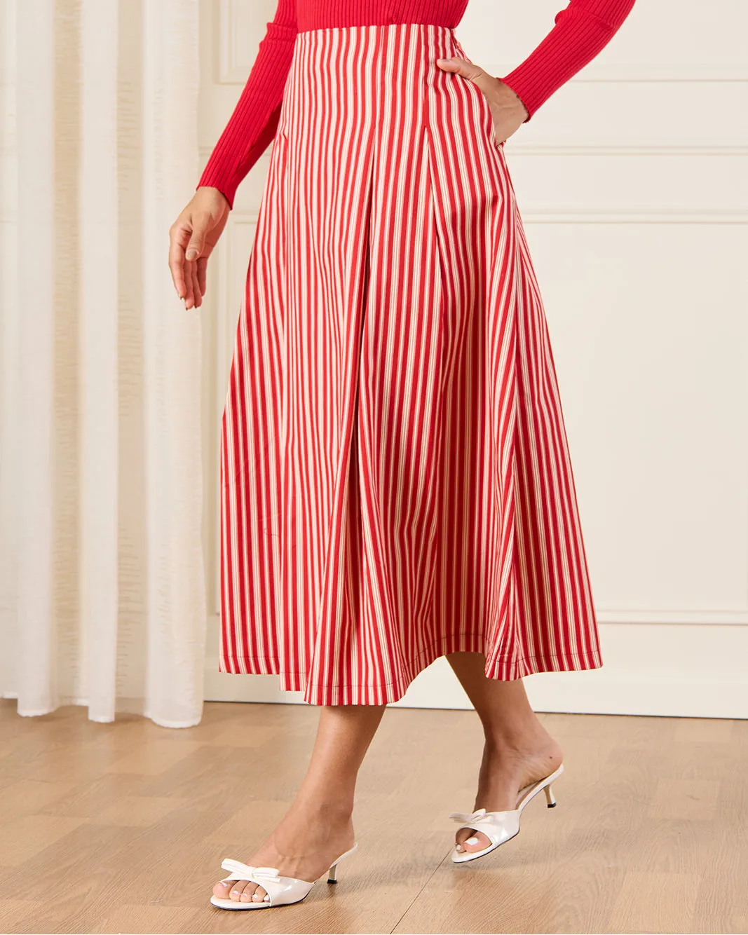 Women Red Striped Skirt sold by Redtag