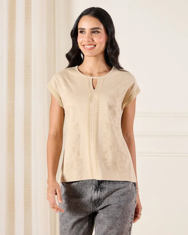Women Beige Panel Detailed Top sold by Redtag