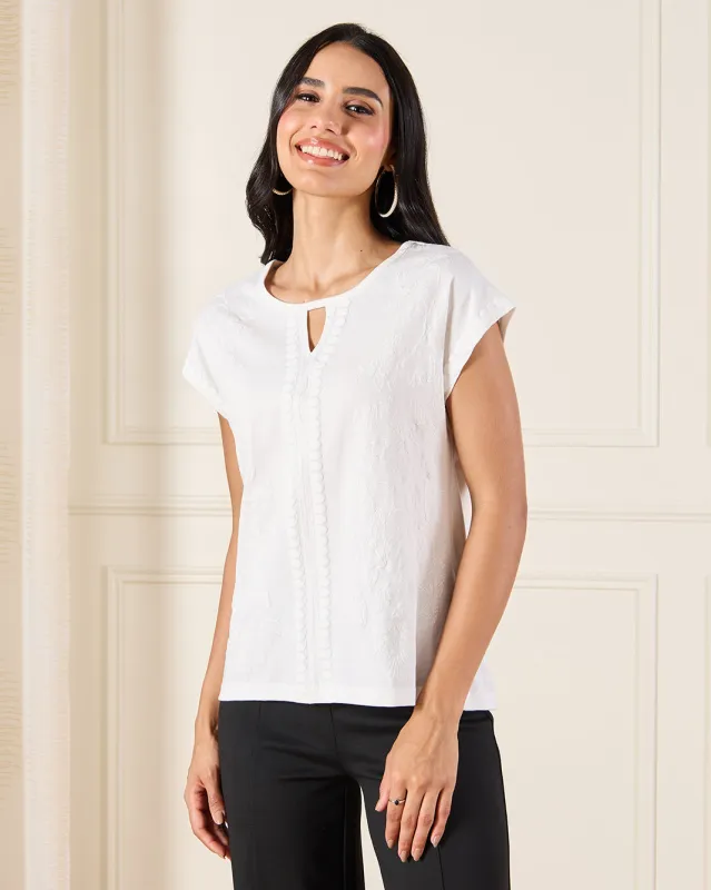 Women White Panel Detailed Top sold by Redtag