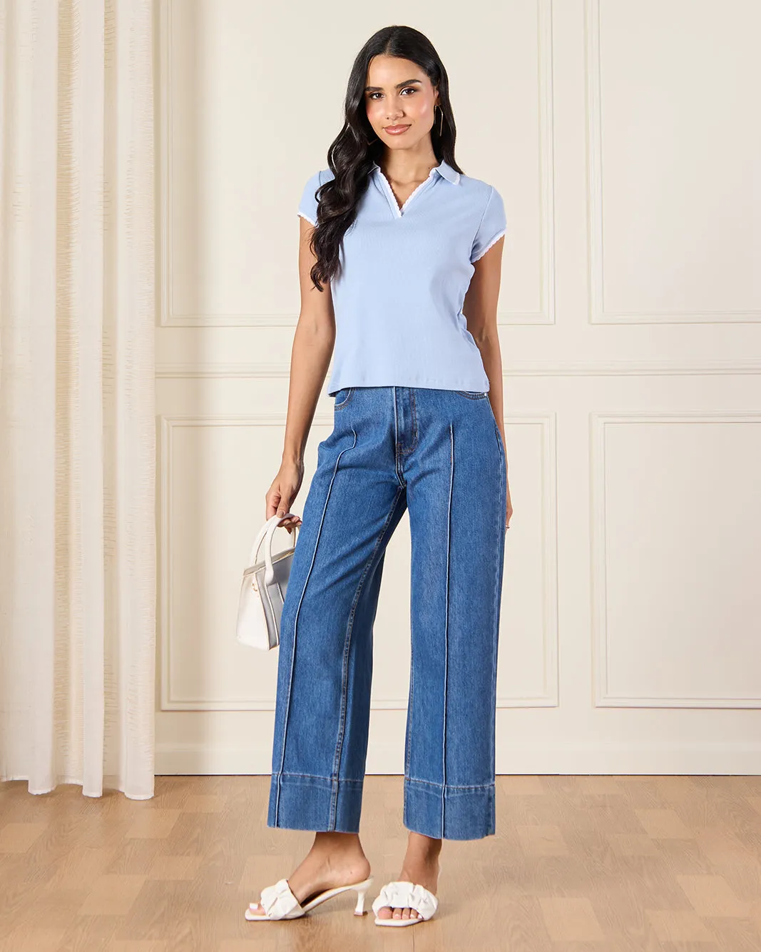 Women Blue Polo Collar Top sold by Redtag product image thumbnail 2