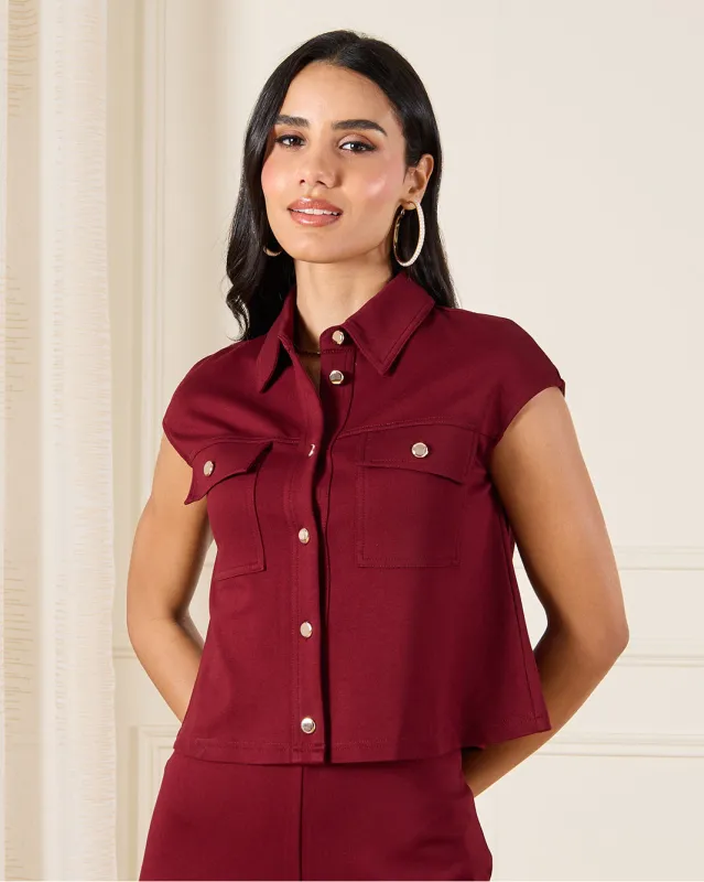 Women Burgundy Buttoned Down Top sold by Redtag