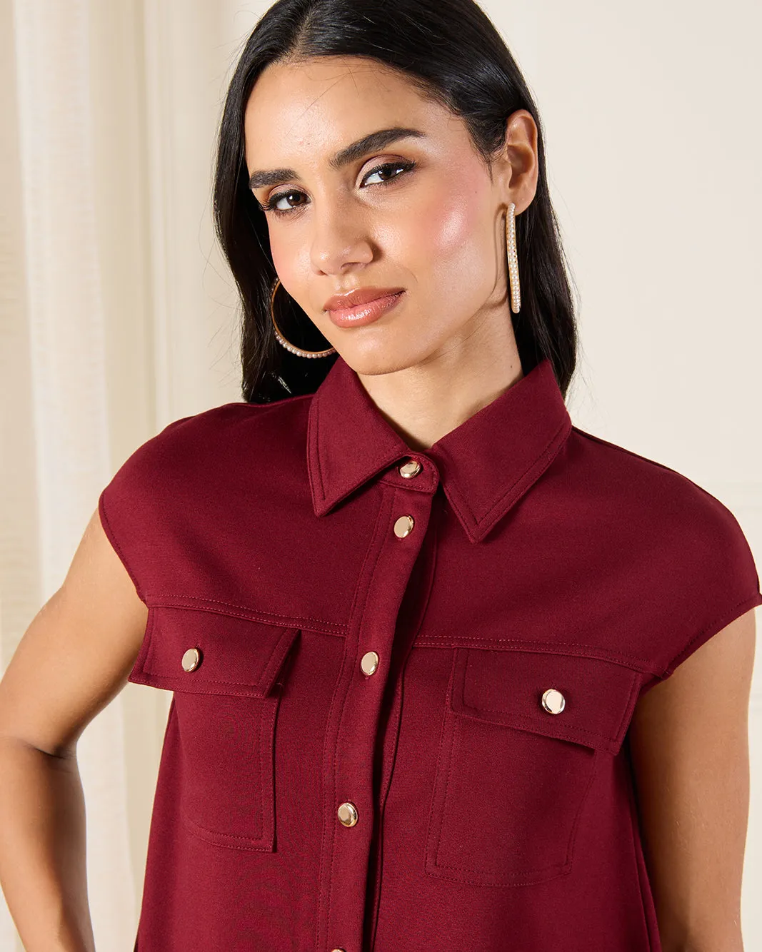 Women Burgundy Buttoned Down Top sold by Redtag product image thumbnail 4