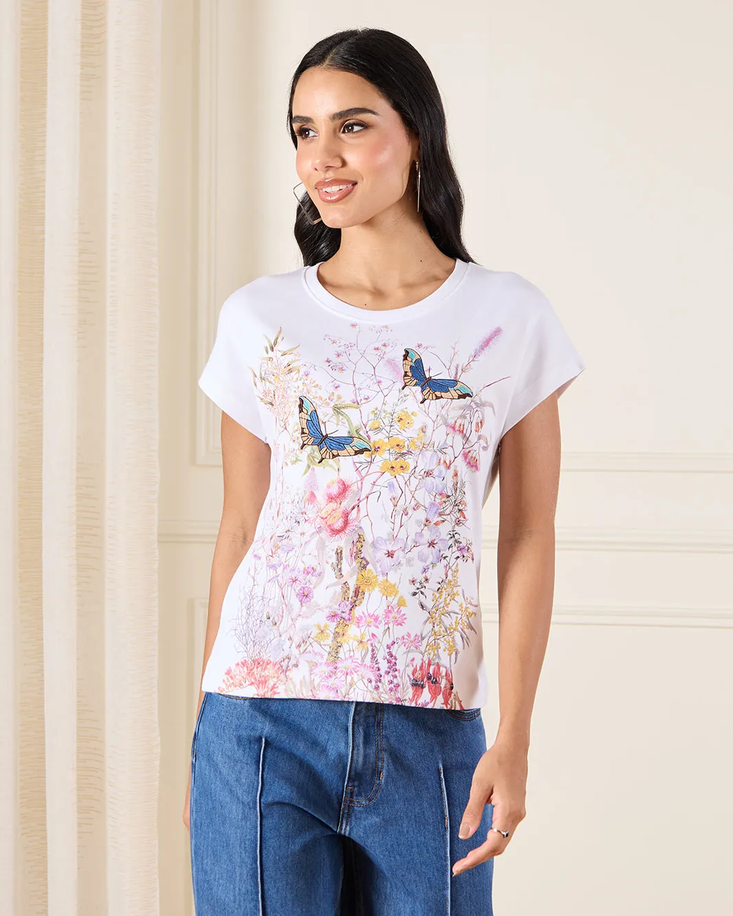 Women White Printed Front Embroidered Top sold by Redtag