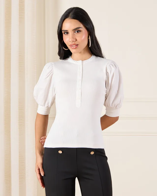 Women White With Puff Sleeves Top sold by Redtag