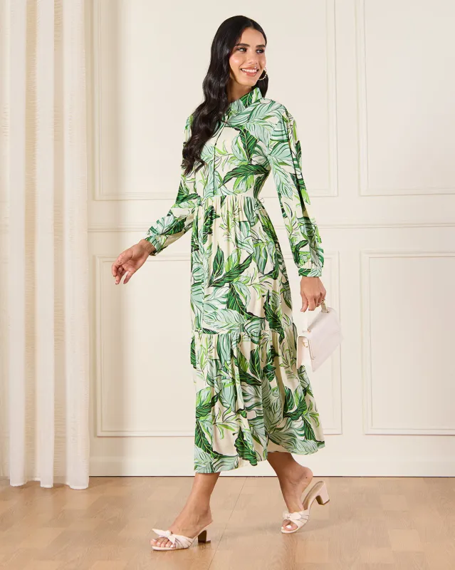 Women Green Printed Shirt Dress sold by Redtag