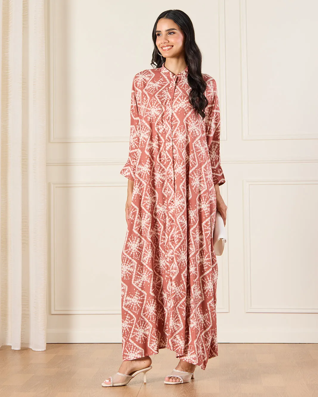 Women Red Printed Kaftan Dress sold by Redtag