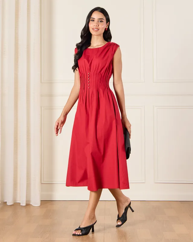 Women Red Waist Pin Tuck Detailed Dress sold by Redtag