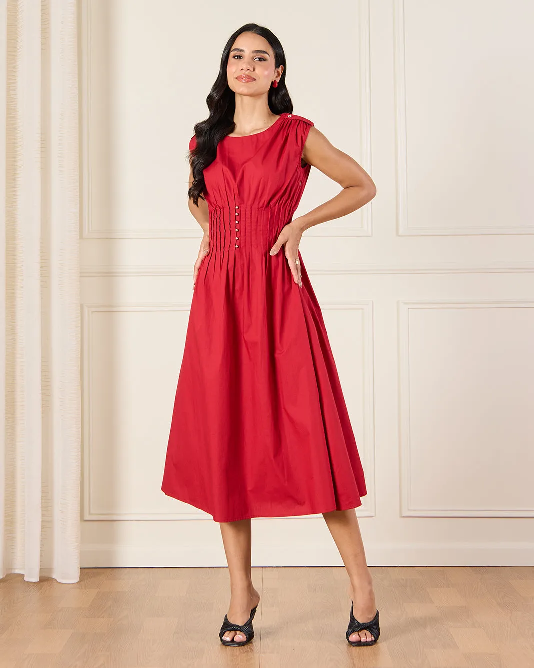 Women Red Waist Pin Tuck Detailed Dress sold by Redtag product image thumbnail 4