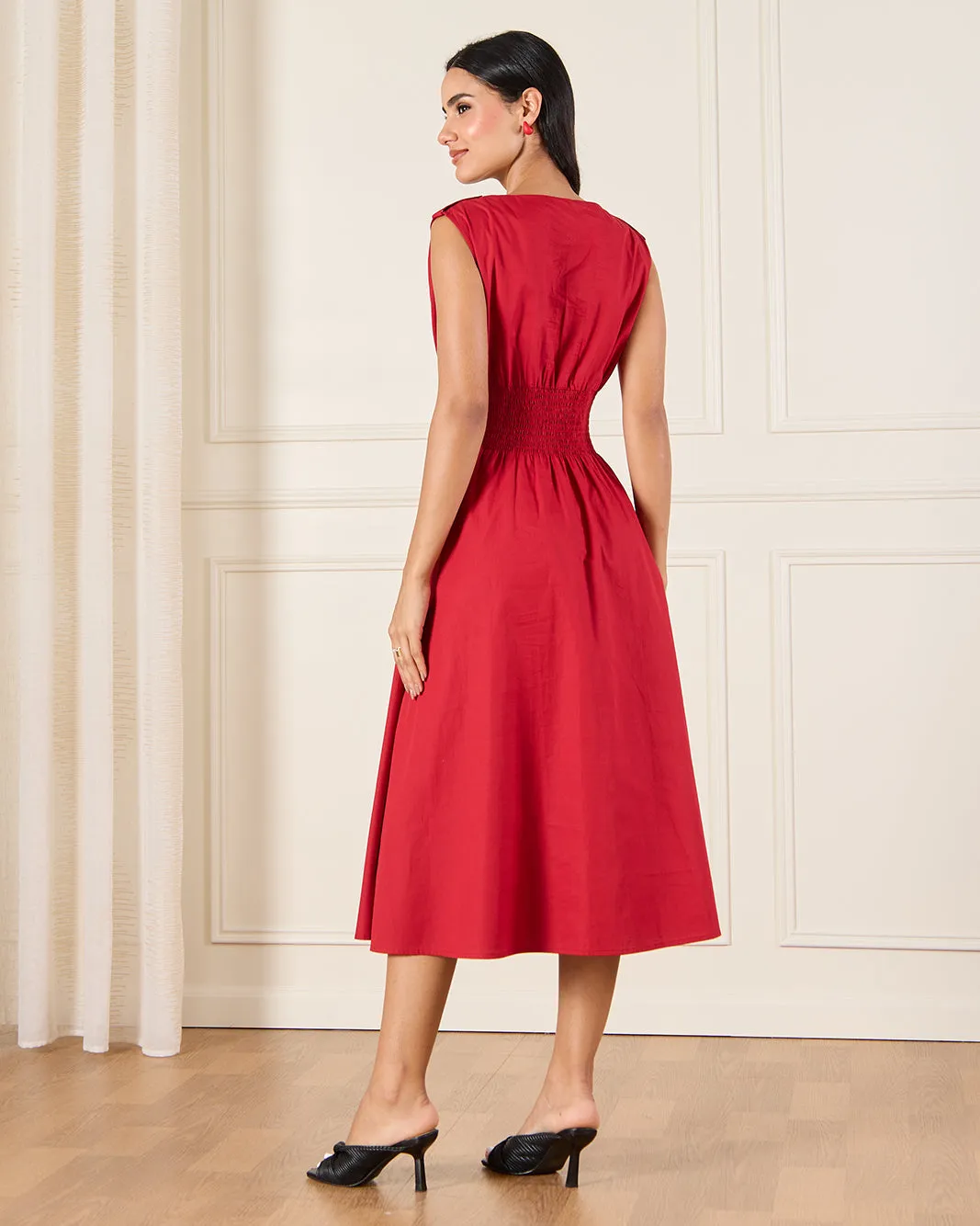 Women Red Waist Pin Tuck Detailed Dress sold by Redtag product image thumbnail 3