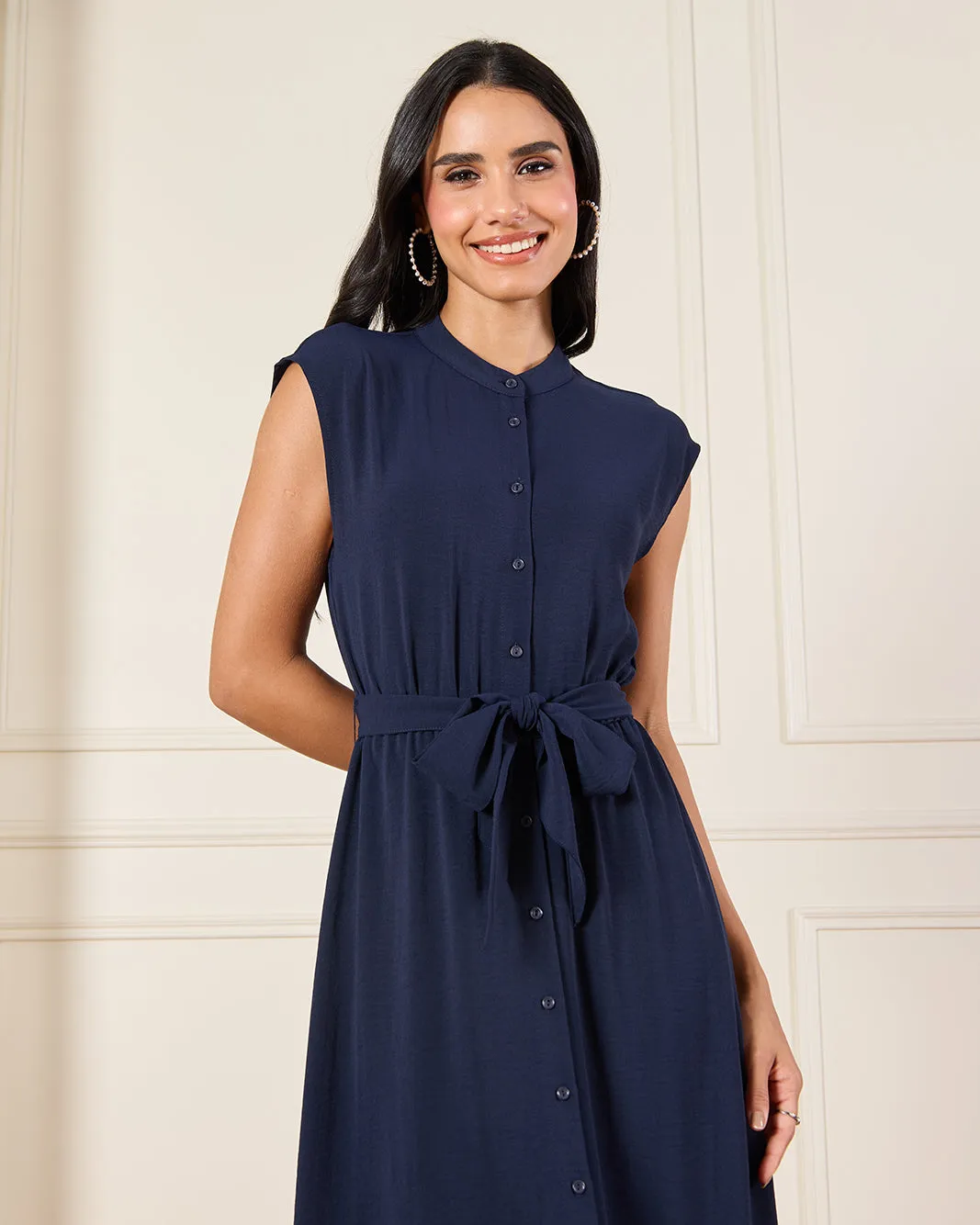 Women Navy Button Down Belted Dress sold by Redtag product image thumbnail 2