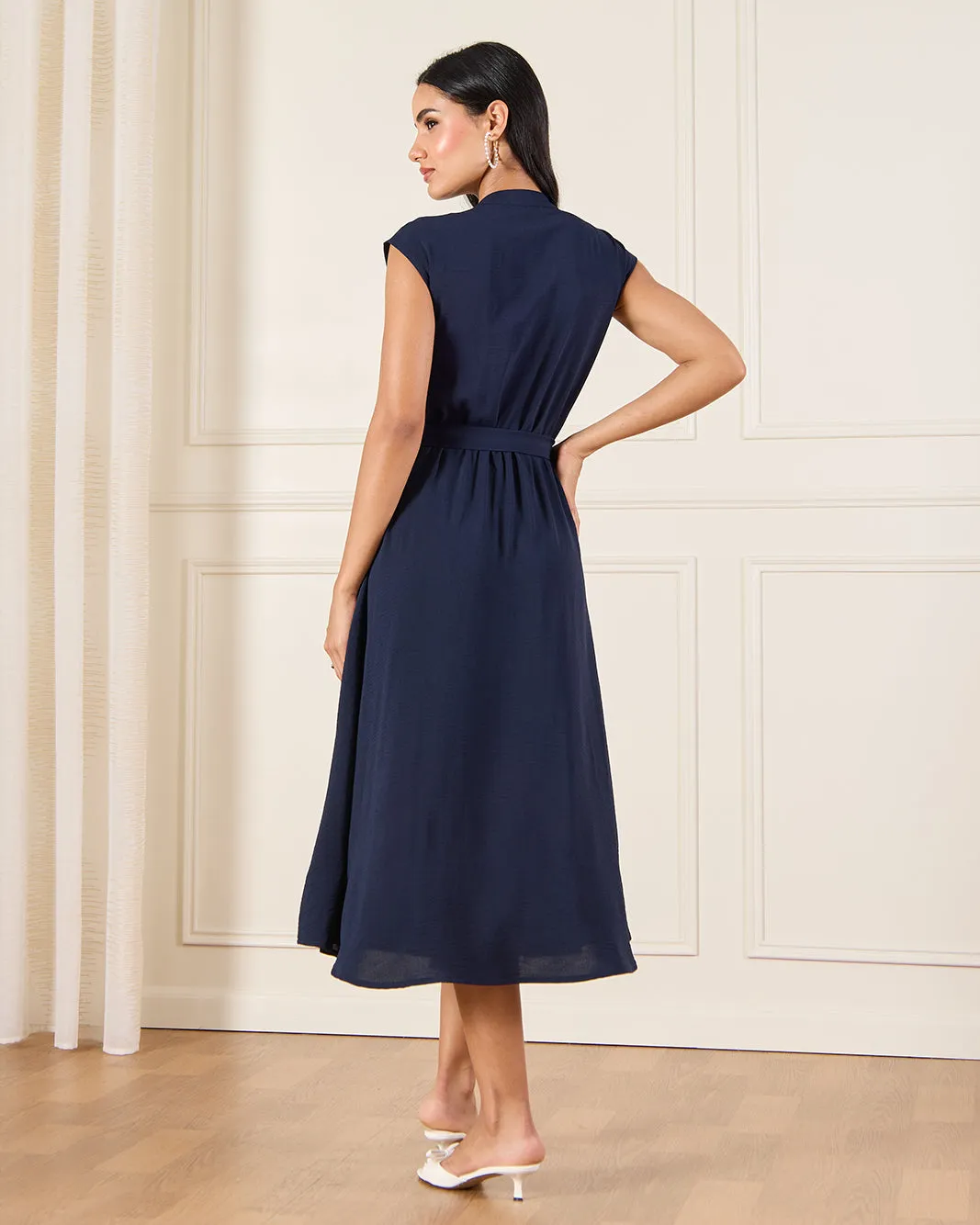 Women Navy Button Down Belted Dress sold by Redtag product image thumbnail 3