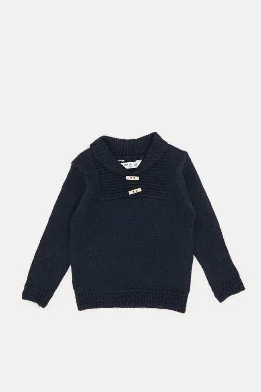 Infant Boys Navy Shawl Collar Pullover sold by Redtag