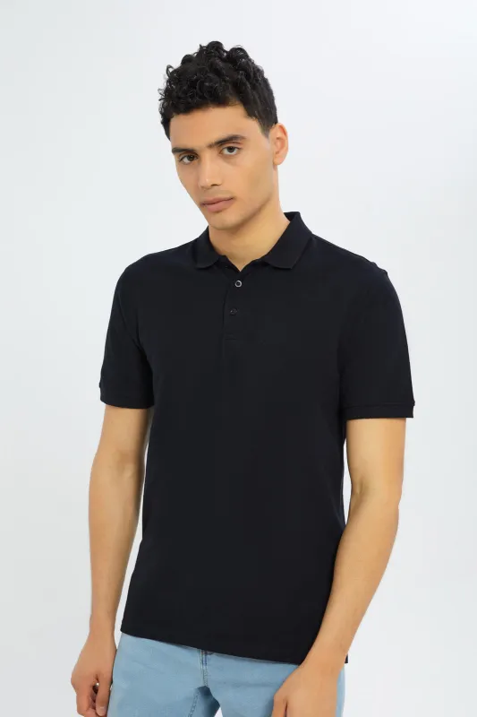 Men Black Plain Polo Shirt sold by Redtag