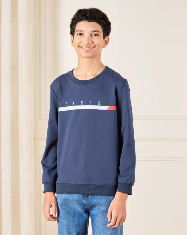 Senior Boys Navy Printed Sweatshirt sold by Redtag