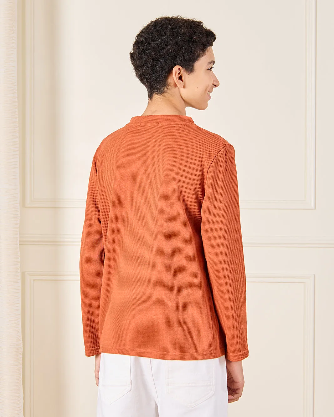 Senior Boys Orange Henley T-Shirt sold by Redtag product image thumbnail 3