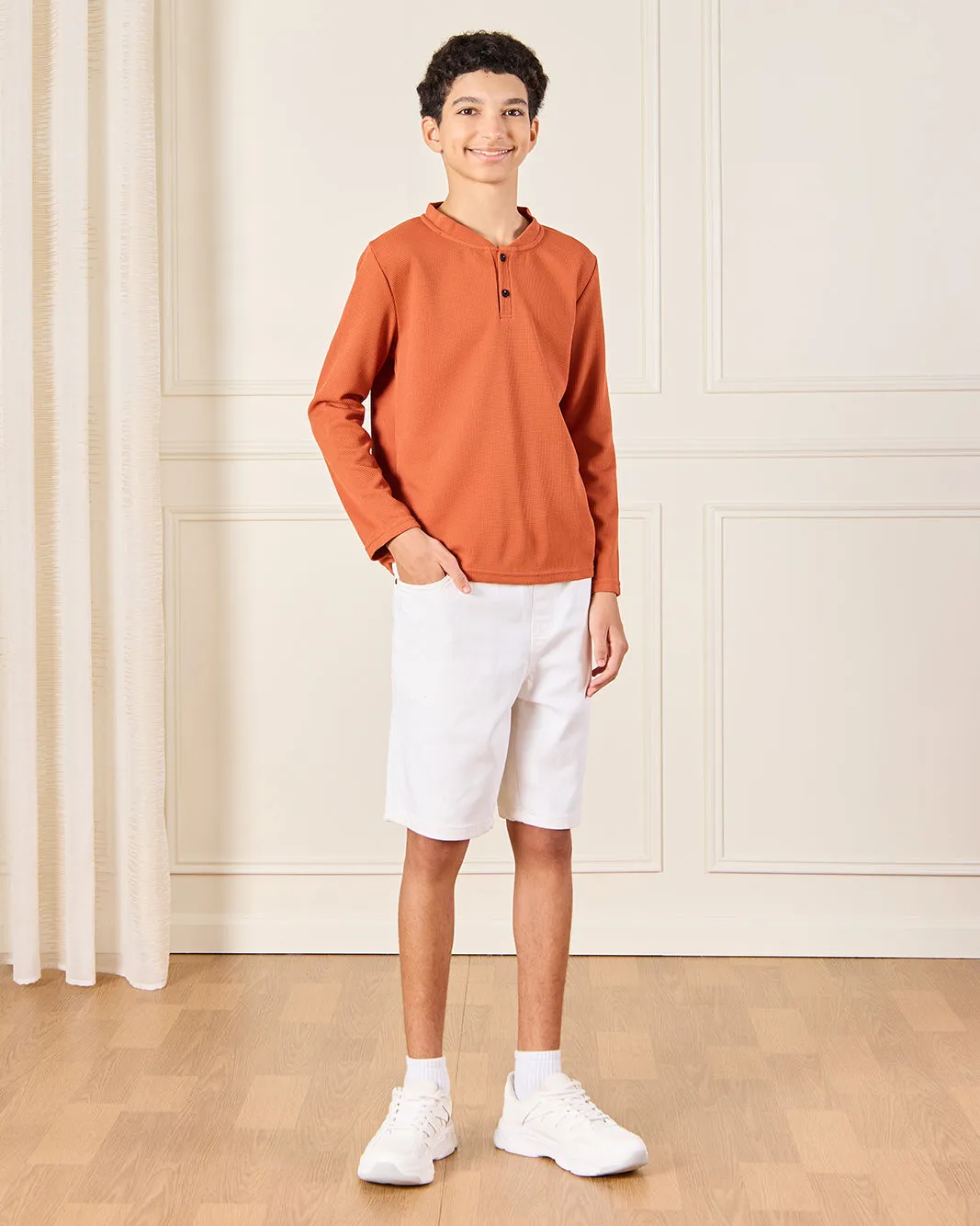 Senior Boys Orange Henley T-Shirt sold by Redtag product image thumbnail 2