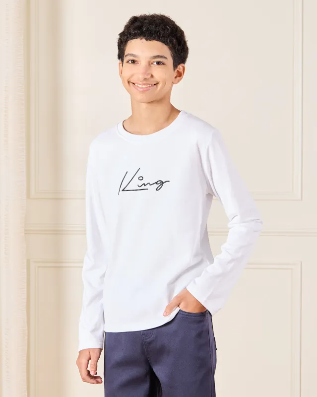 Senior Boys White Printed T-Shirt sold by Redtag