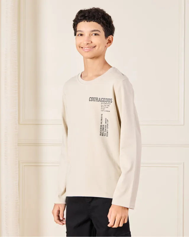 Senior Boys Beige Printed T-Shirt sold by Redtag