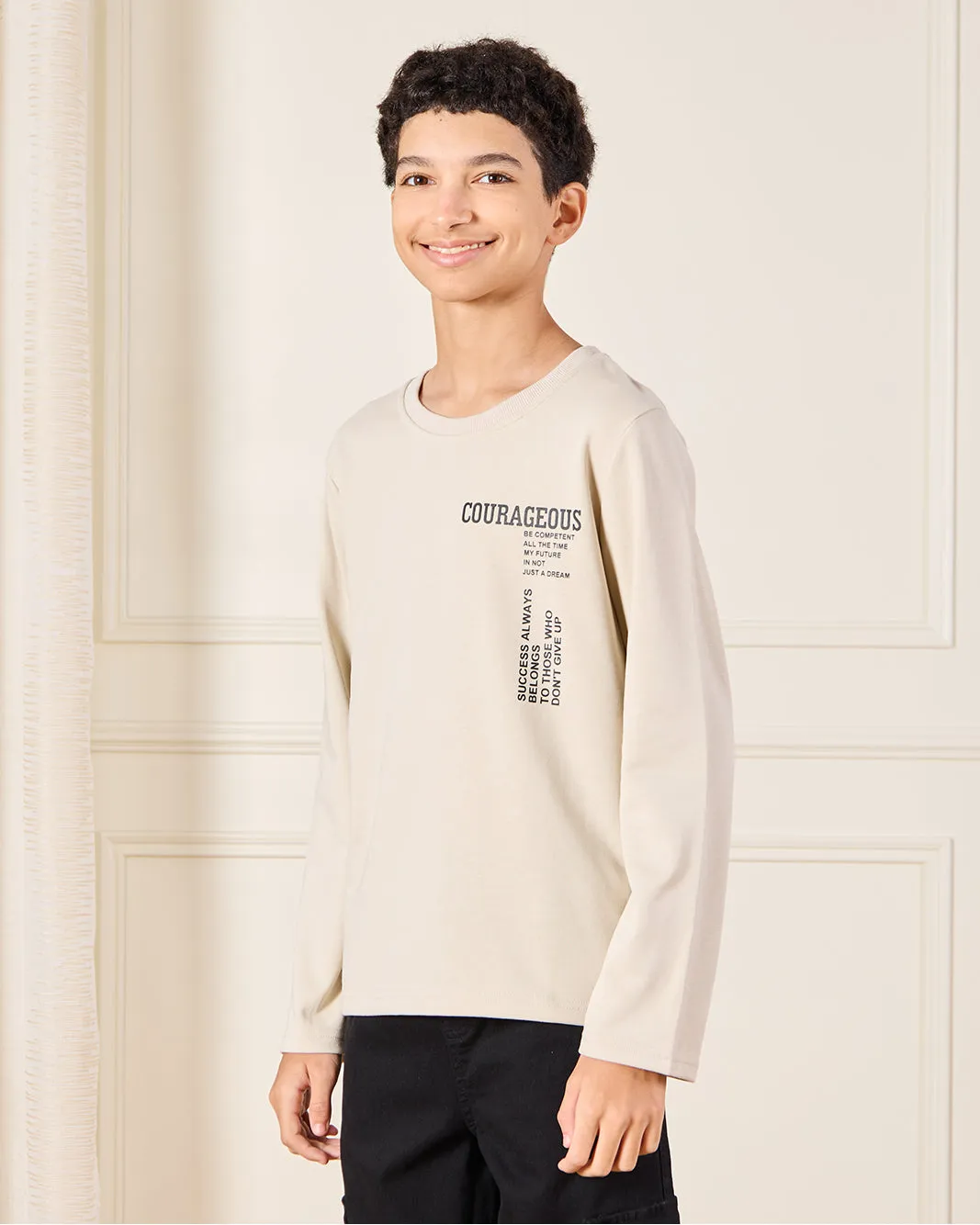 Senior Boys Beige Printed T-Shirt sold by Redtag