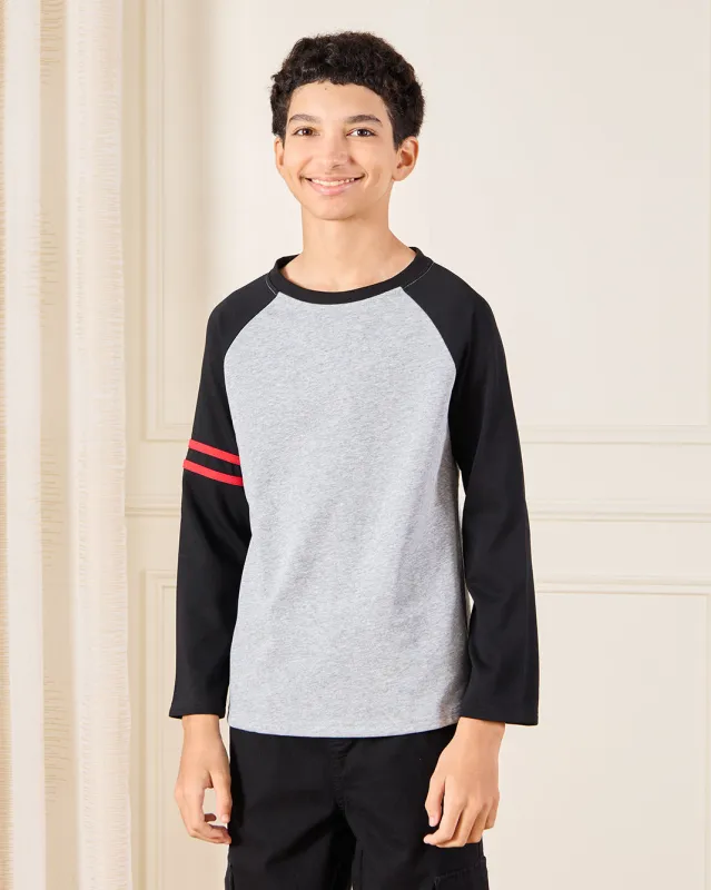 Senior Boys Grey And Black Reglan T-Shirt sold by Redtag