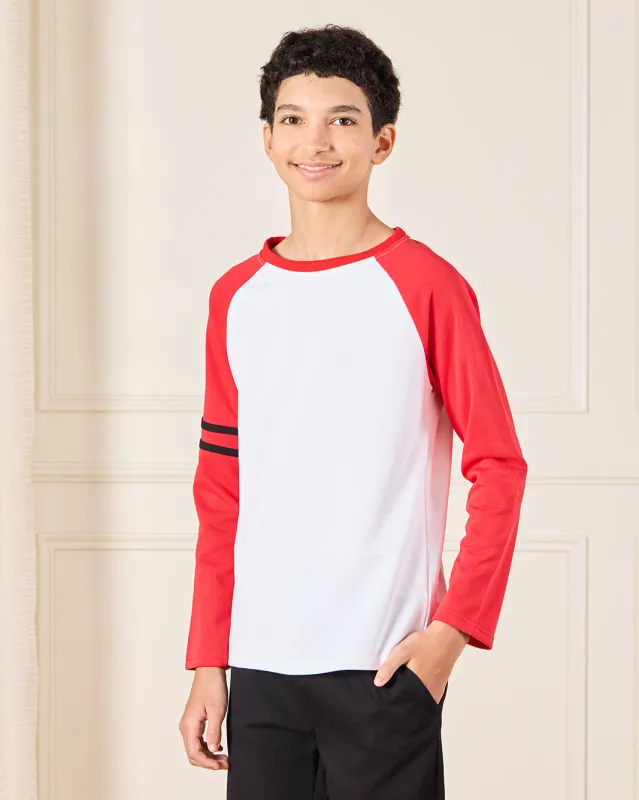 Senior Boys White And Red Reglan T-Shirt sold by Redtag